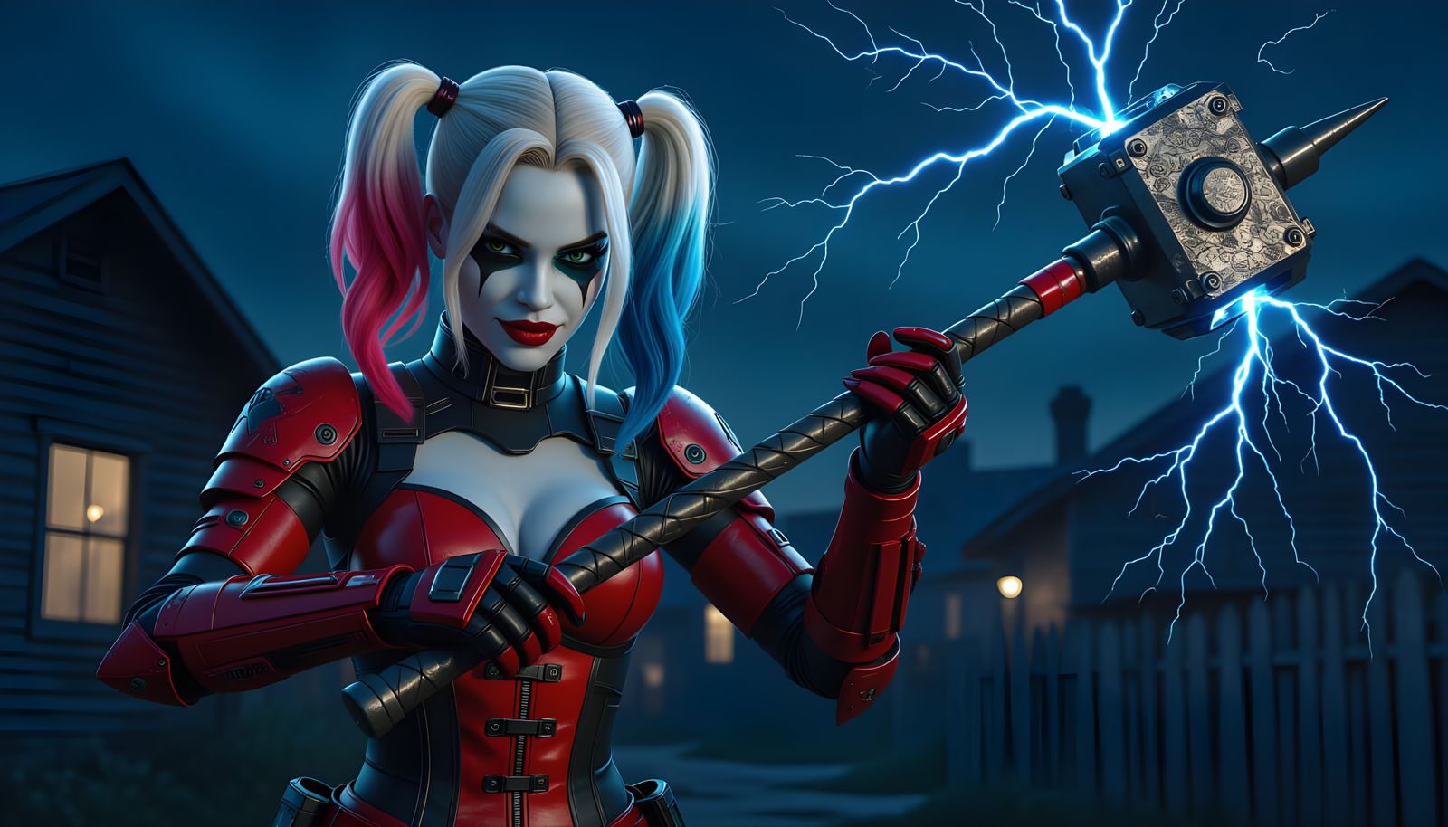 Robot Harley Quinn with High-Tech Hammer