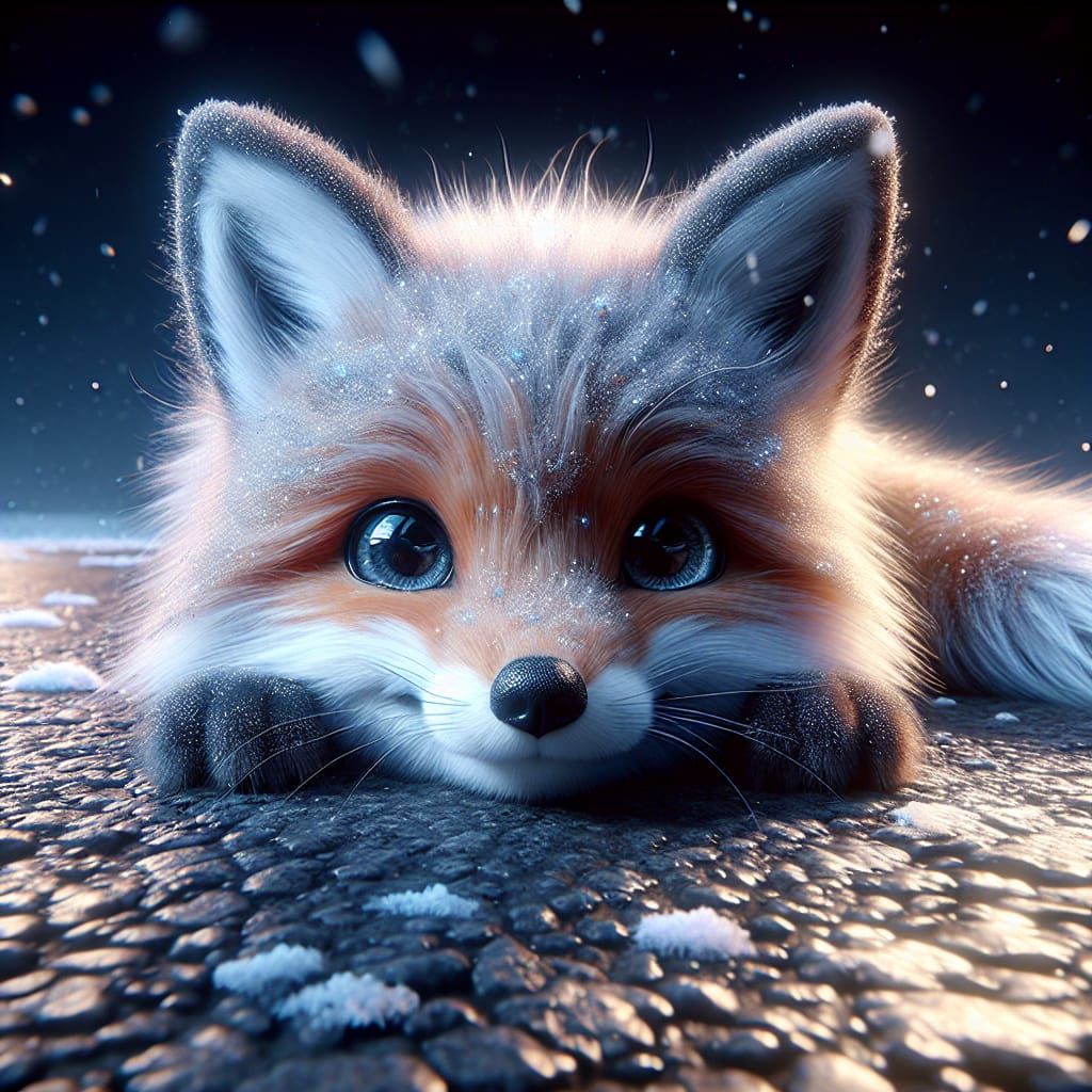 Charming Fox in Snowy Night: Fantasy Concept Art