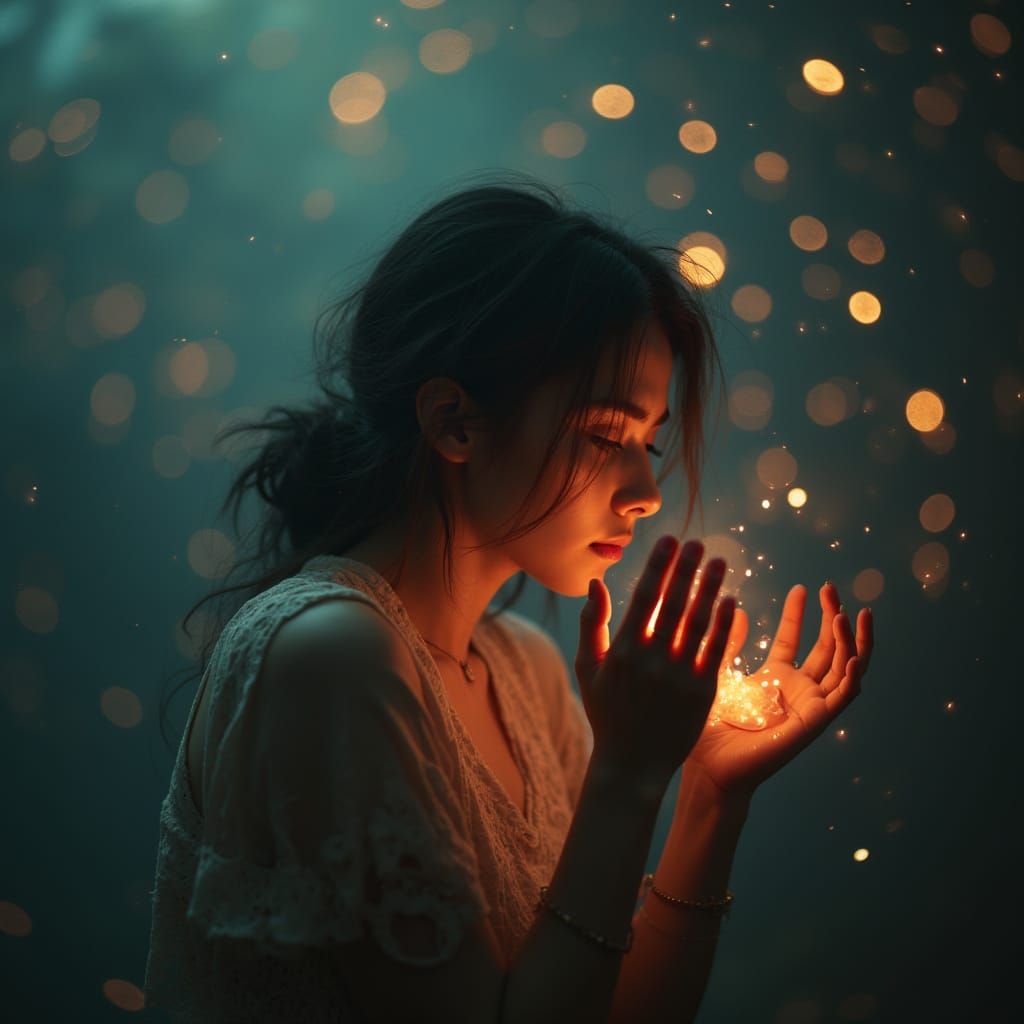 Person Grasping in Sentimental, Whimsical Style