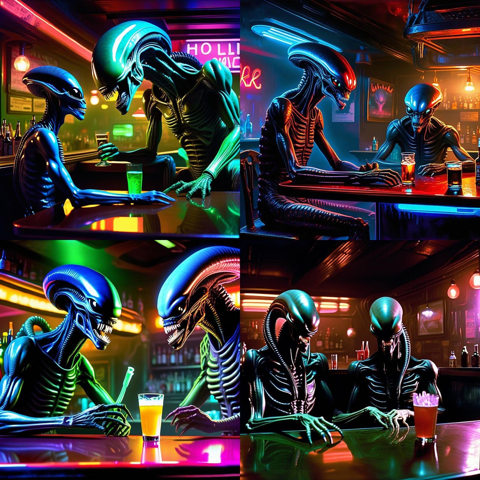 Aliens Chatting in a Bar in Sci-Fi Style