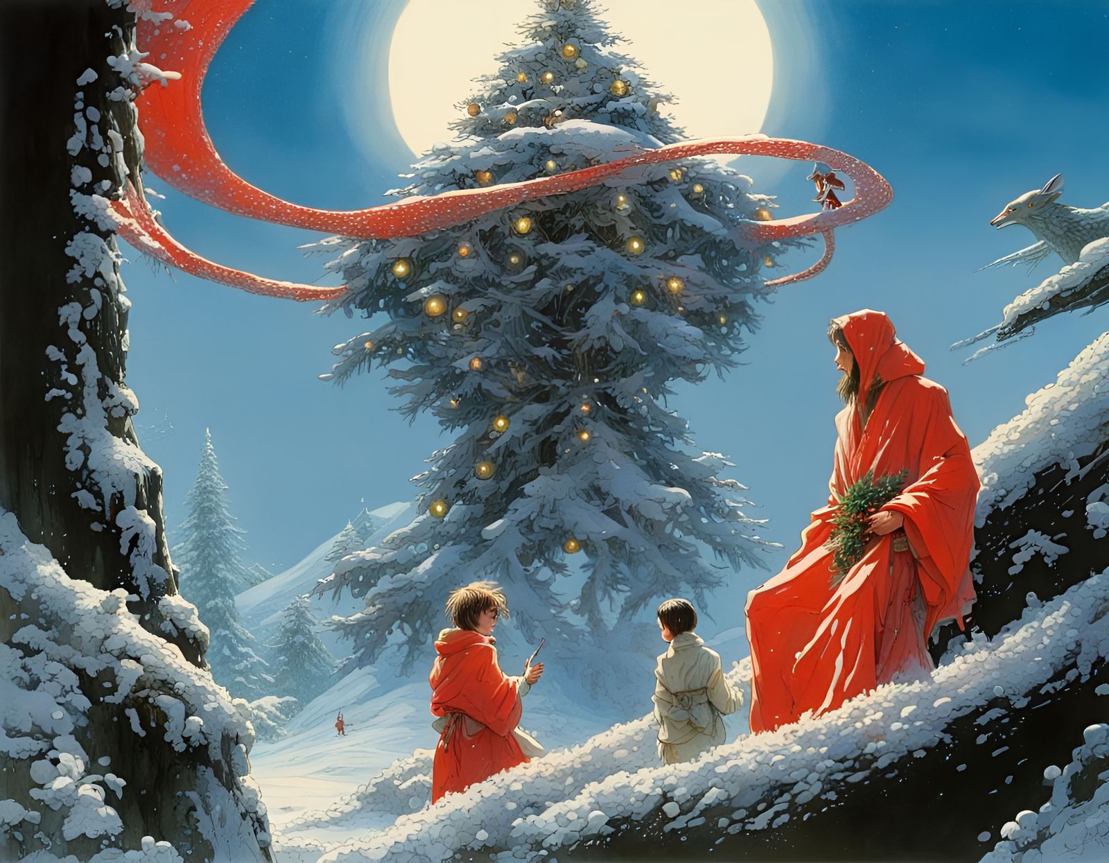 Detailed Christmas Scene in Surrealist Style