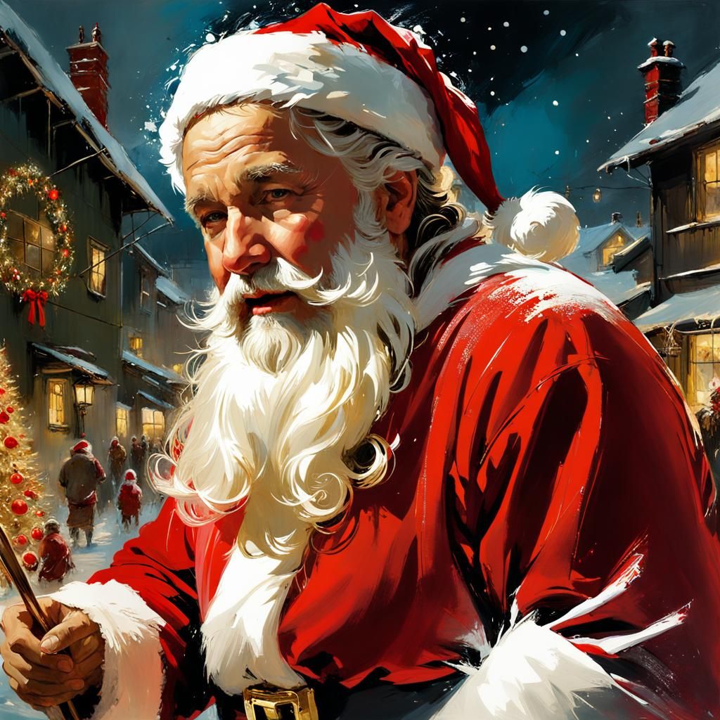 Jolly Santa Claus Painting in Fine Art Style