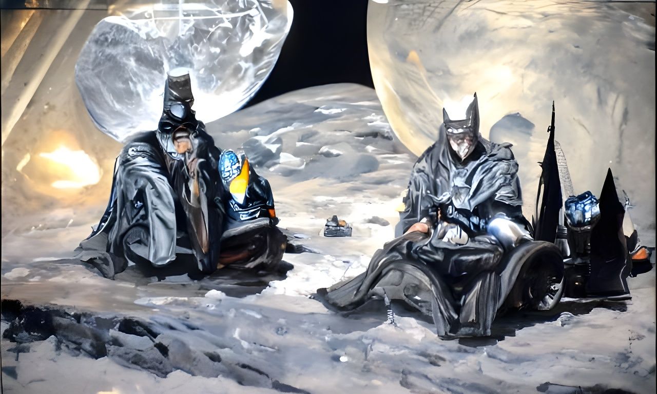 Gandalf and Batman: Moonlit Meeting in Oil
