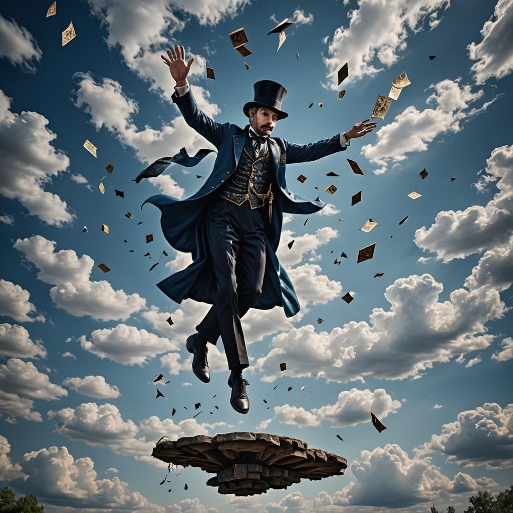 Magician Levitation in Beautiful Blue Sky