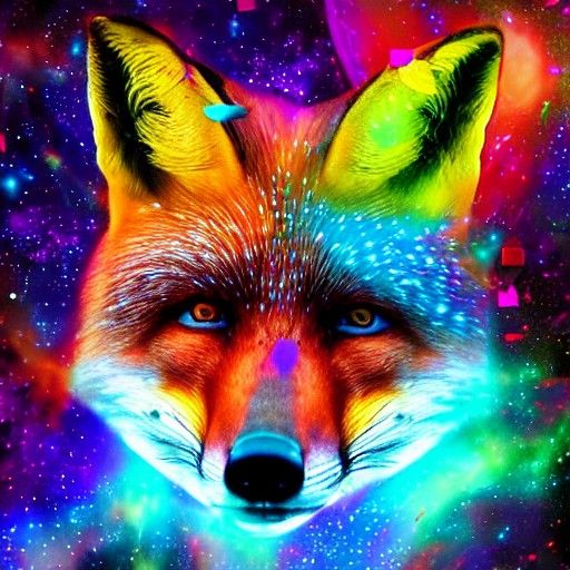 Cosmic Fox Market in Astral Holographic Style