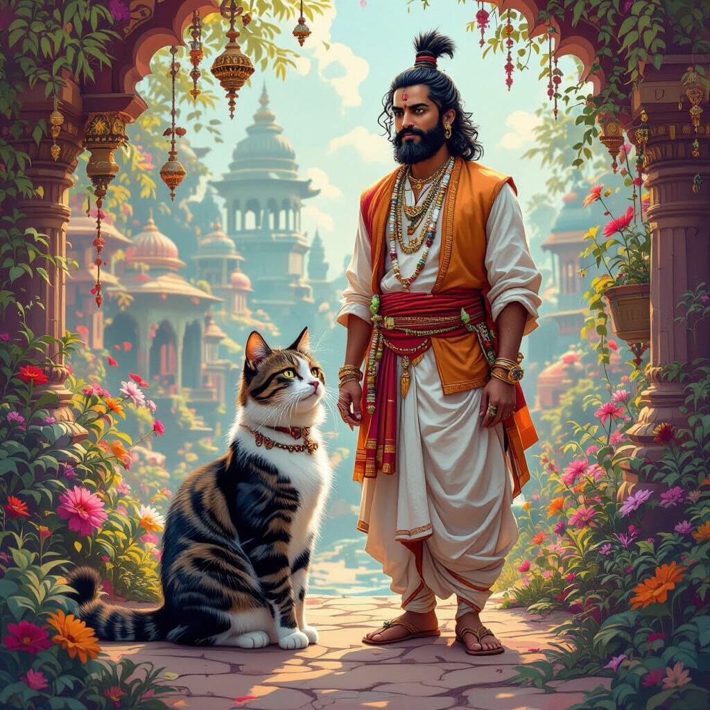 Indian Wonder World: Cat and Man in Traditional Dress