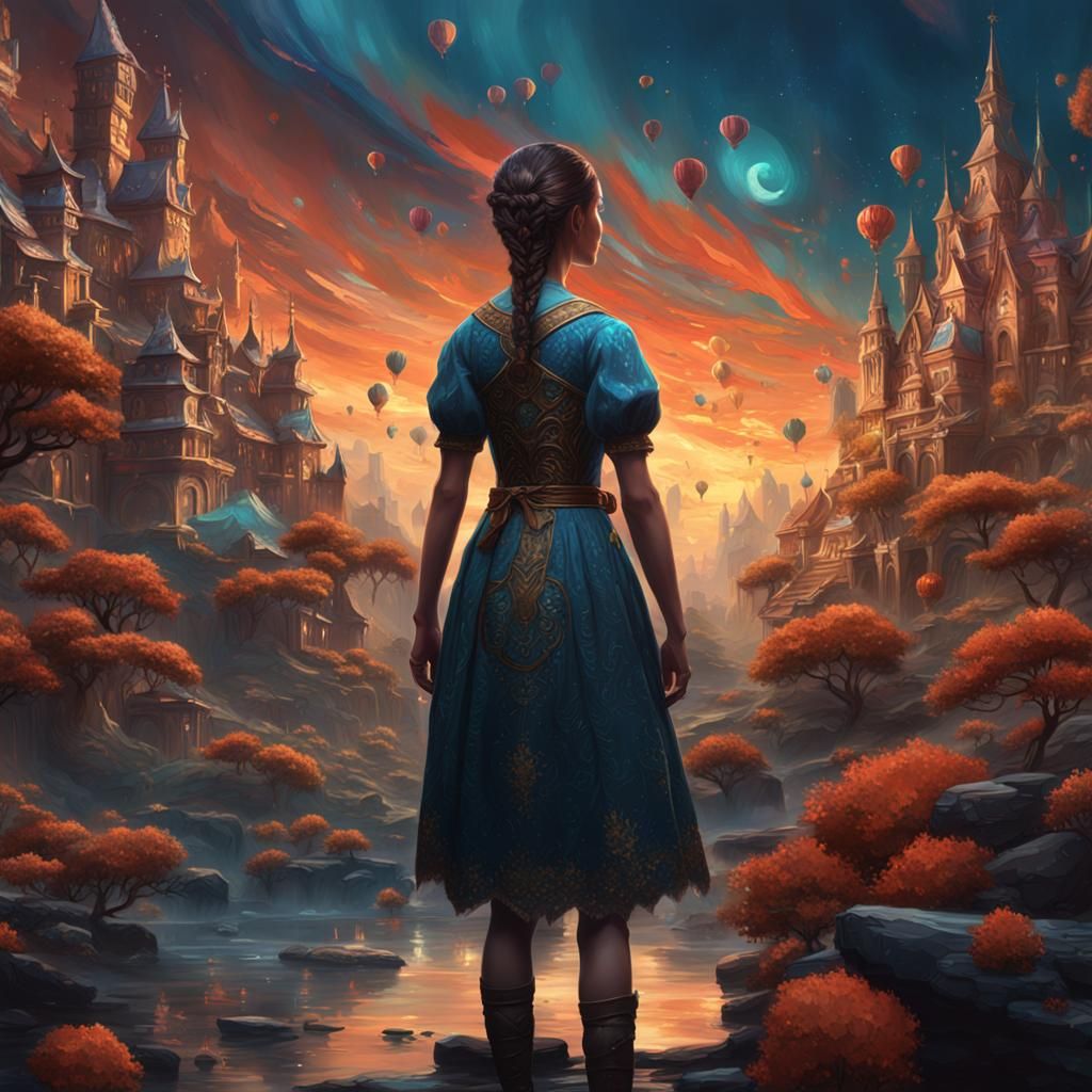 Girl Painting Herself: Detailed Fantasy Concept Art