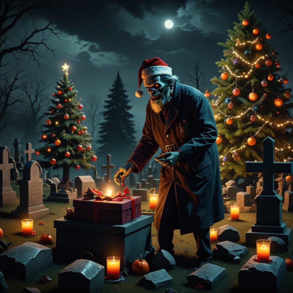 Zombies Receive Gifts from Santa in Surreal Christmas Cemete...