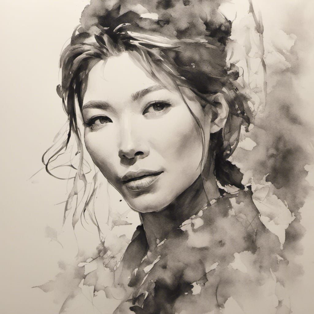 Korean Ink Wash Painting of Jessica Biel