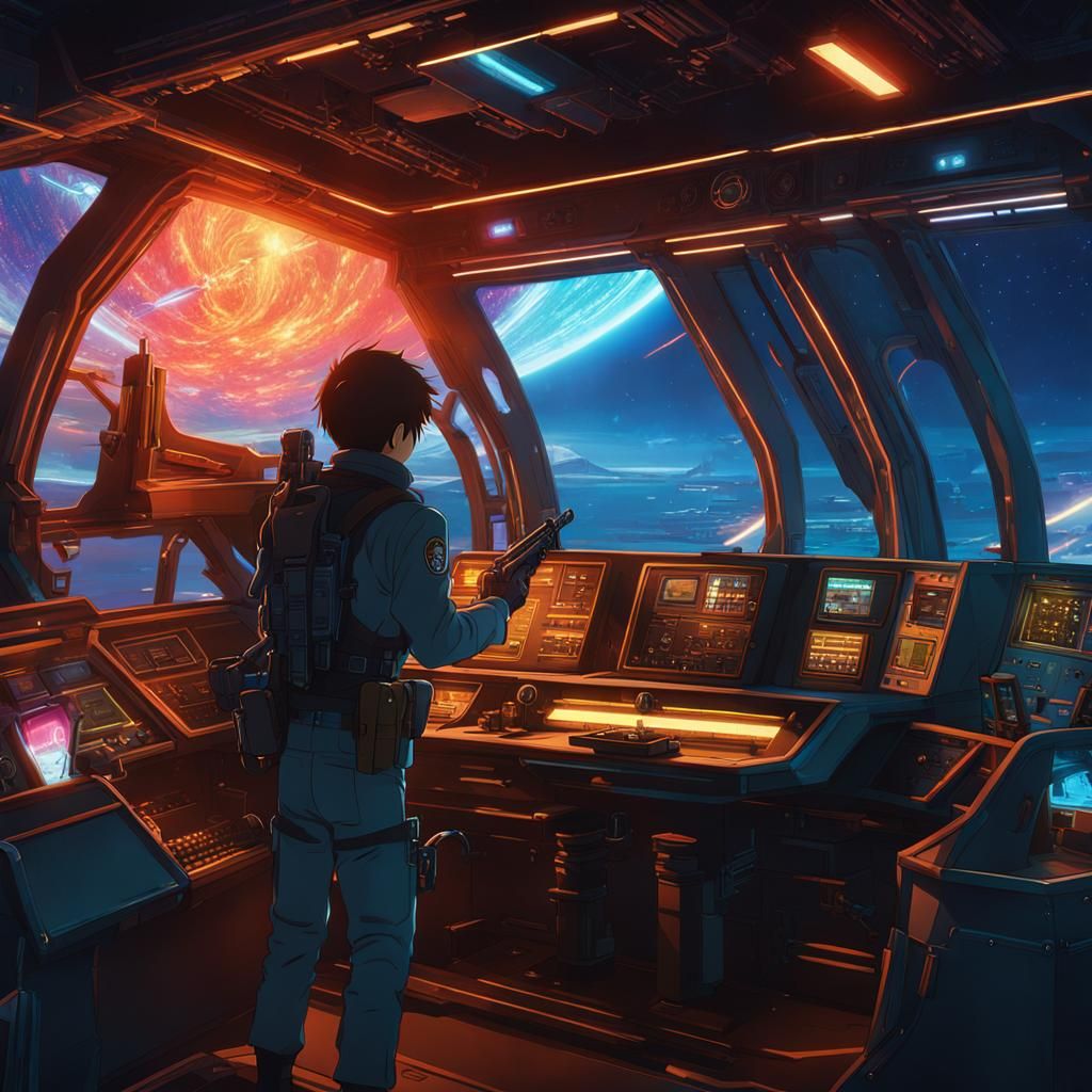 Futuristic Space Pirate with Laser Pistol: Anime Style