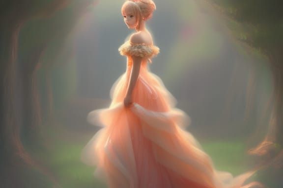 Peach Dress Portrait in Hyperdetailed Fantasy Art