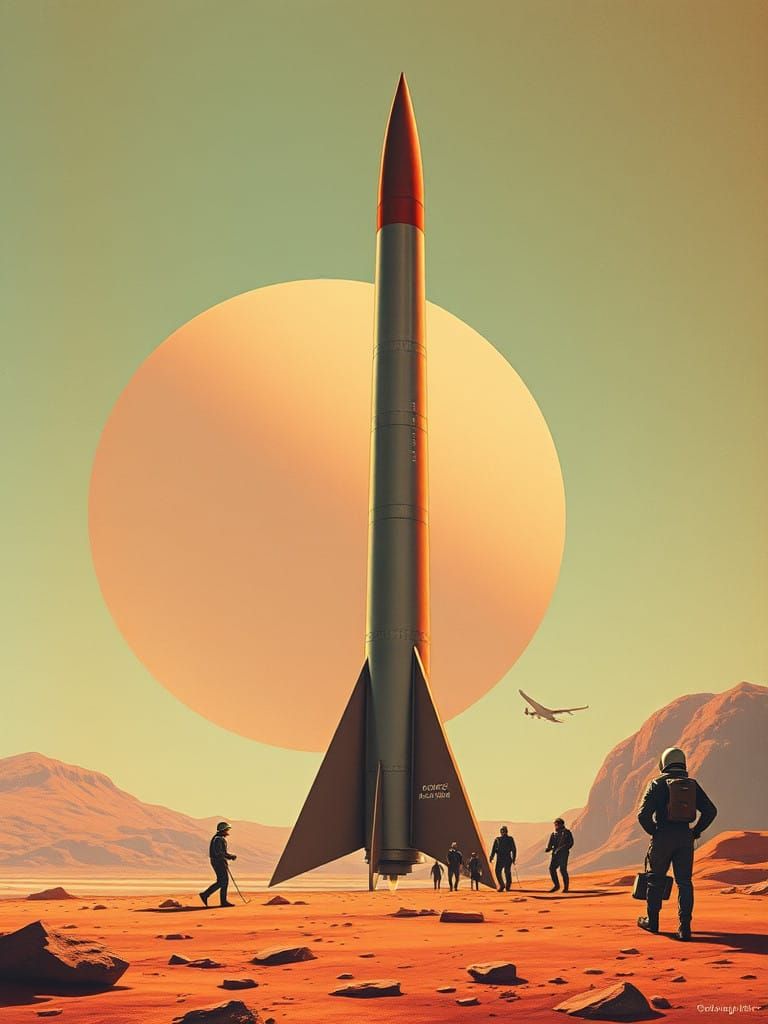 Retro-Futuristic Mars Rocket Launch