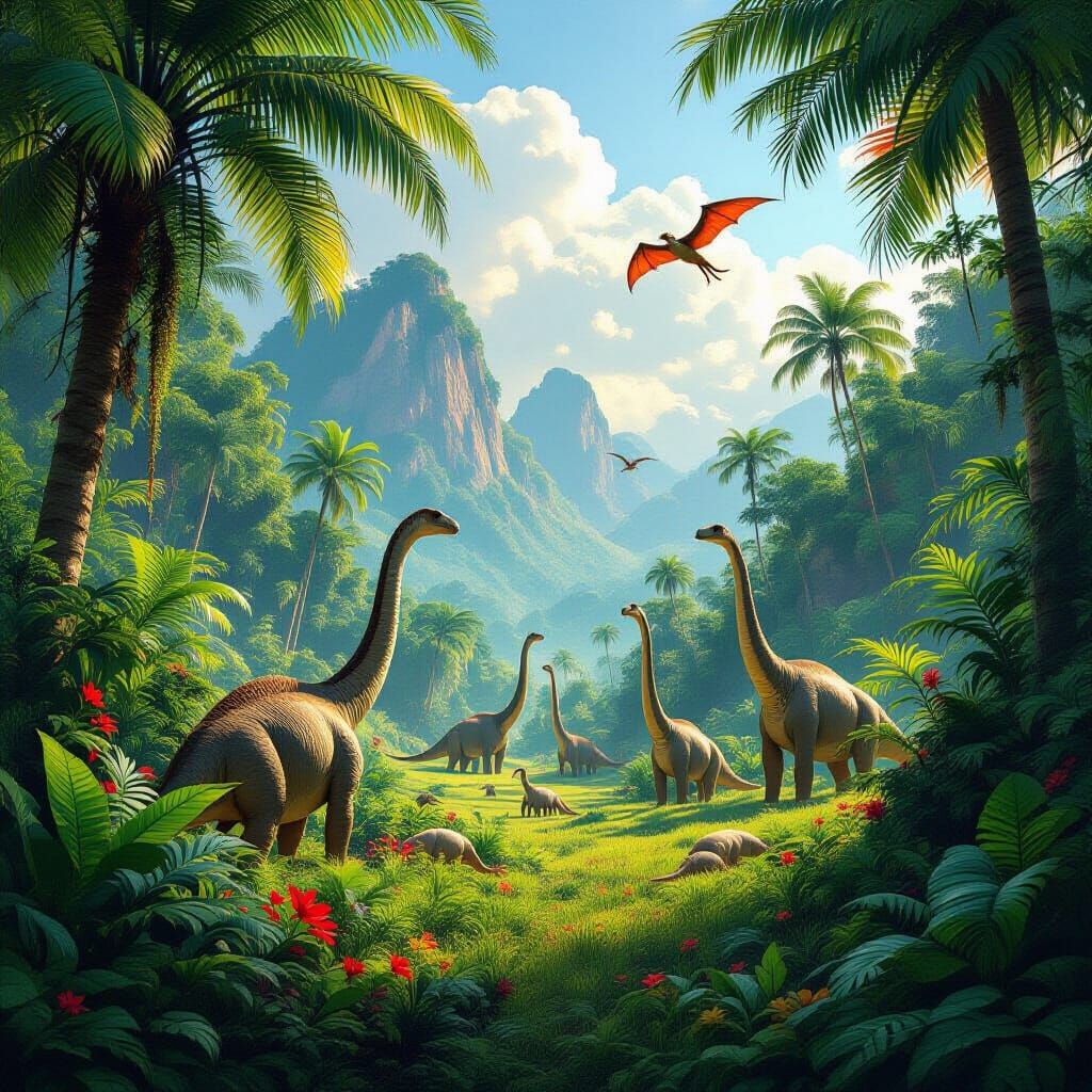 Prehistoric Jungle Scene with Brachiosaurus: Digital Art
