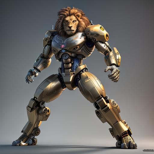 Detailed 3D Lion Cyborg Digital Art in 8k