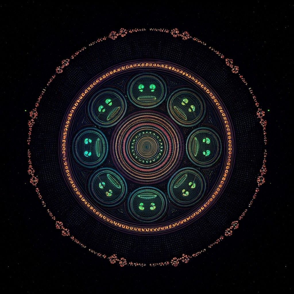 Robot Mandala in Pointillism Style