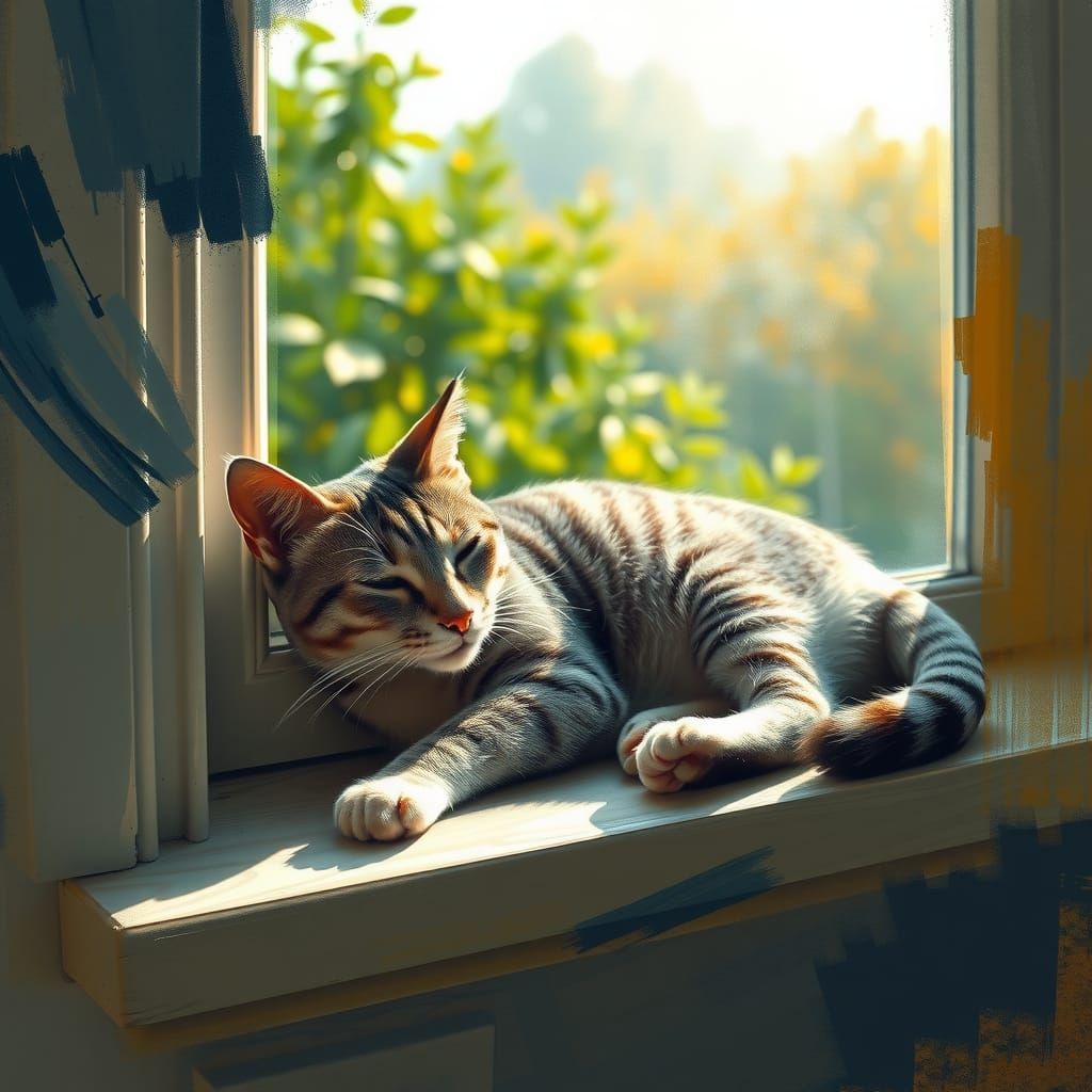 Cat Nap in Sunlight: Digital Painting