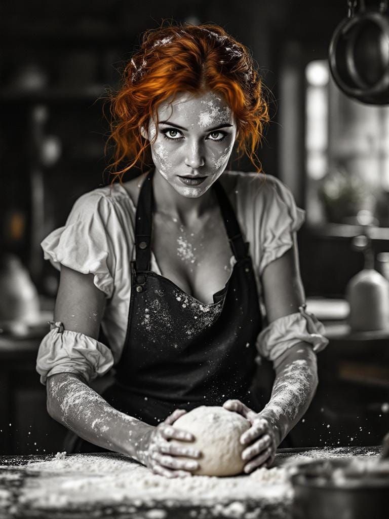 Redhead Baker Portrait in Retro-Modern Style