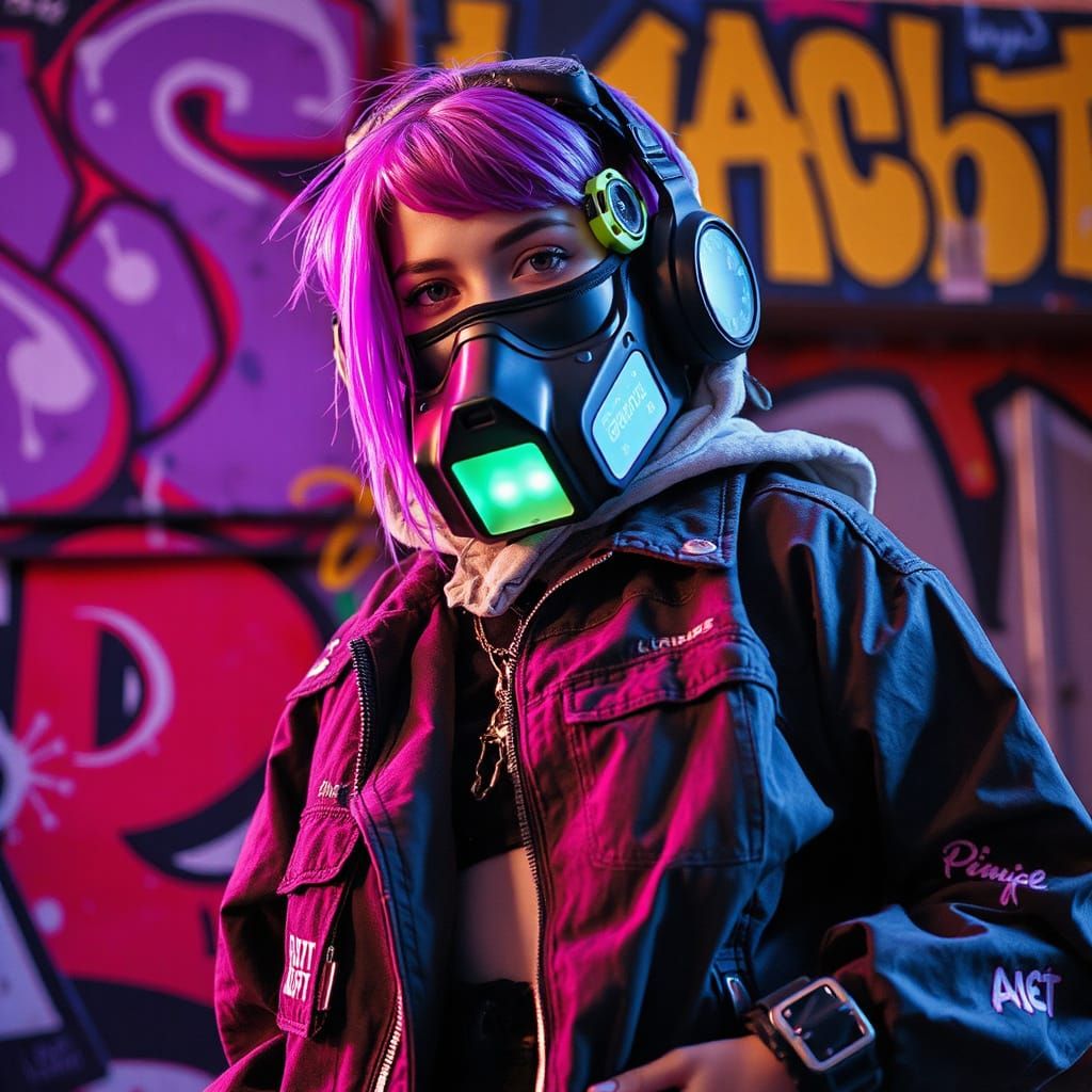 Street Artist in Urban Outfit, Cybergoth Mask, Digital Art