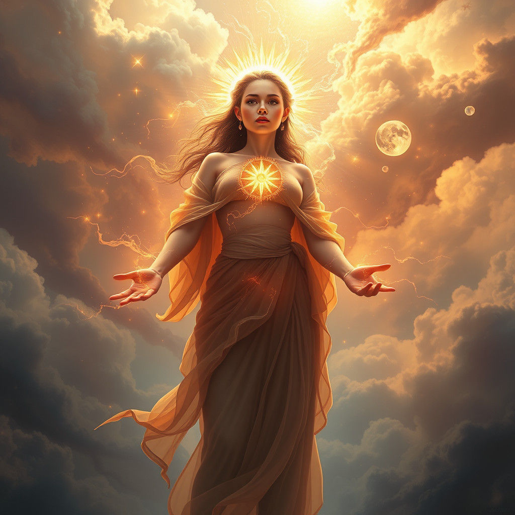 Radiant Woman Embracing Inner Energy: Digital Matte Painting