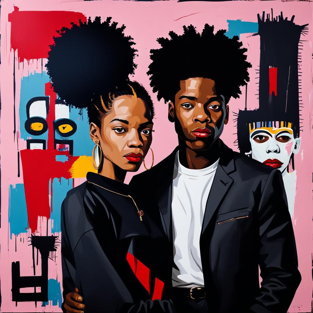 Black Couple's Valentine's Day in Basquiat Style