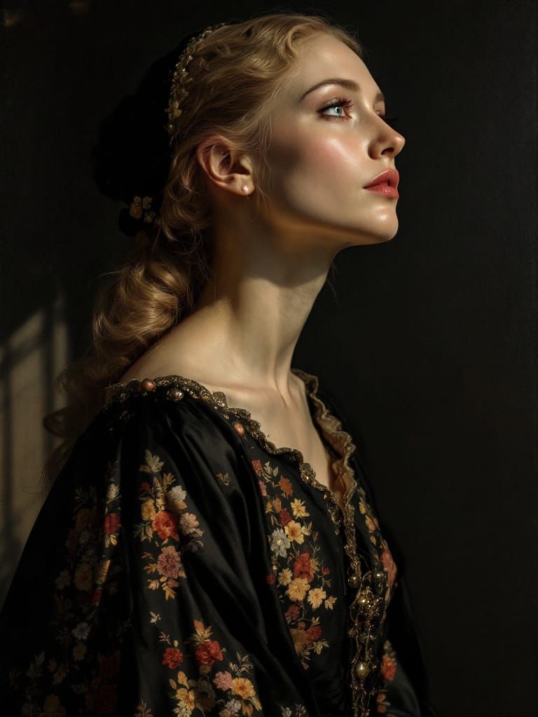 Renaissance Portrait: Blond Pin-Up in Luminous Oil Glazing