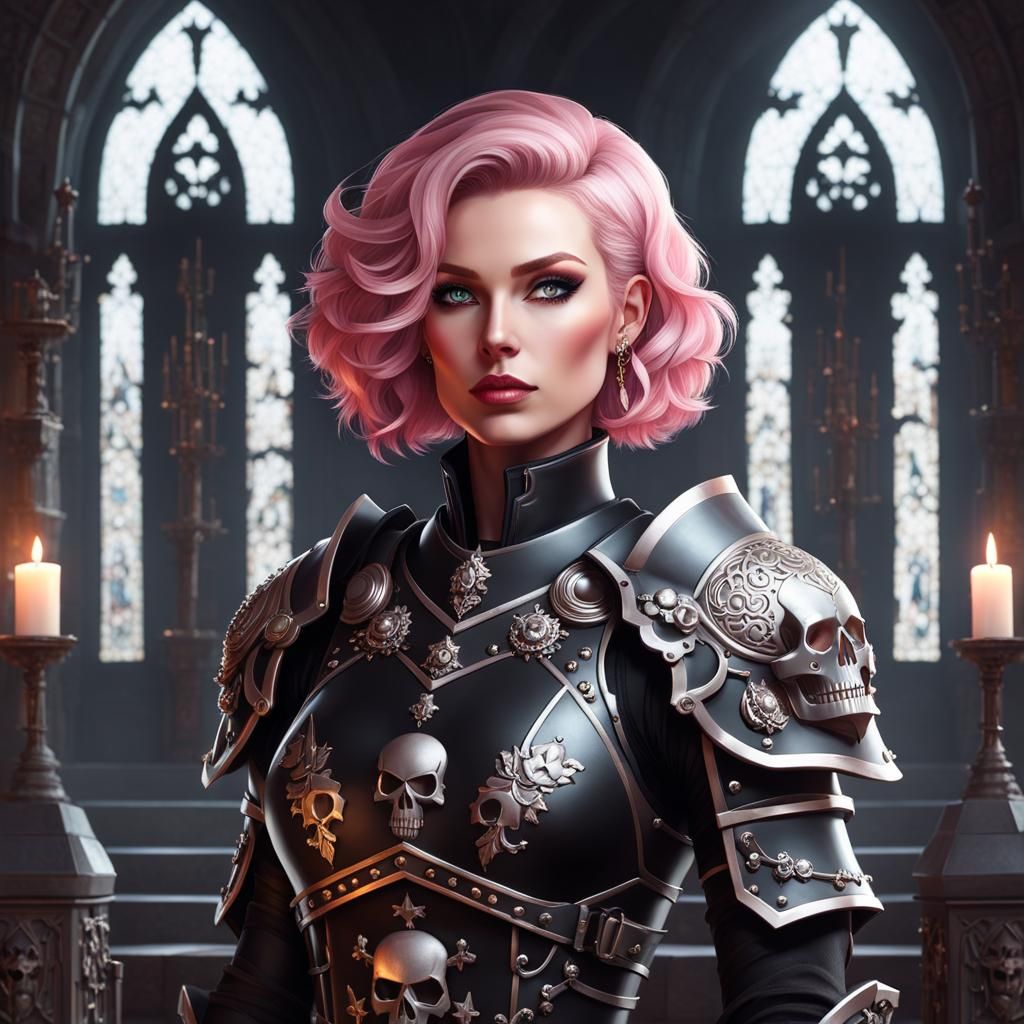 Female Cleric in Skull Armor in Krypt Grave