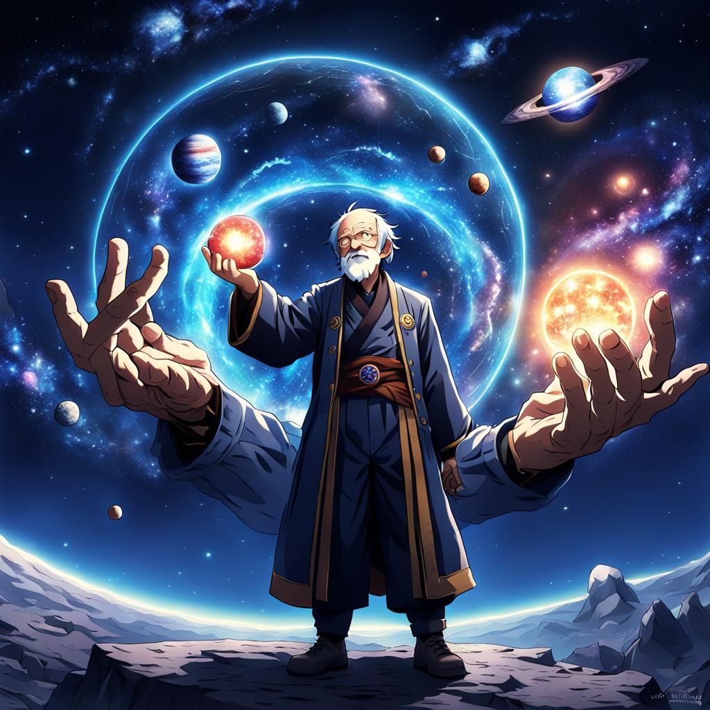 Anime Old Man Holds the Universe
