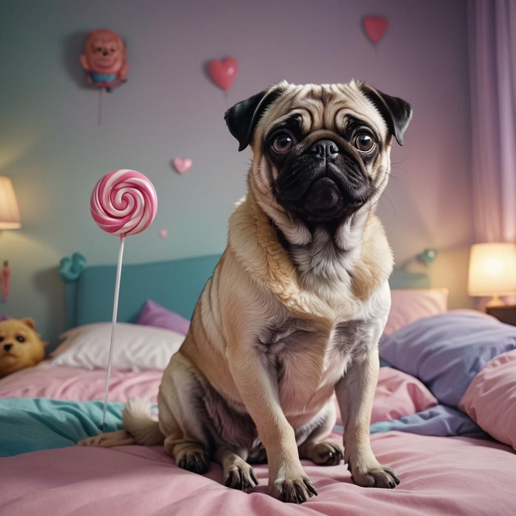 Cute Cartoon Pug Monster in Fantasy Art Style