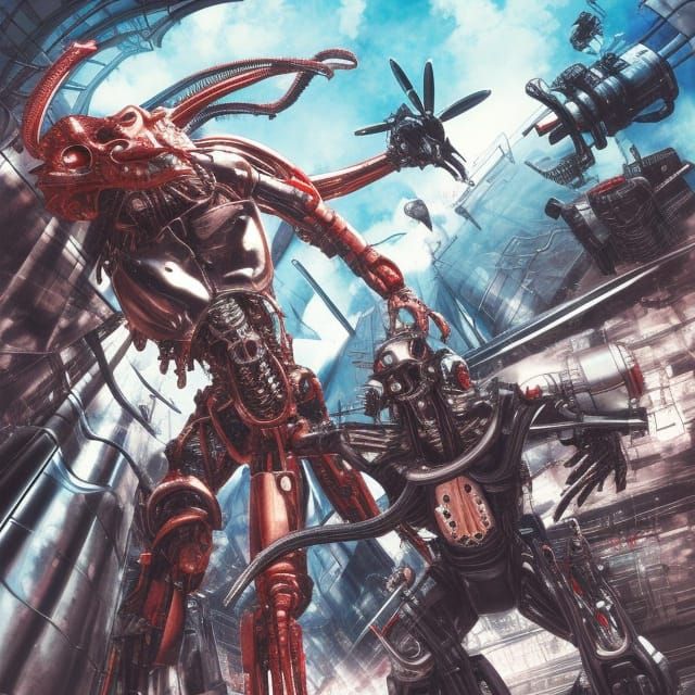 Cyborgs Versus Aliens in Anime Style