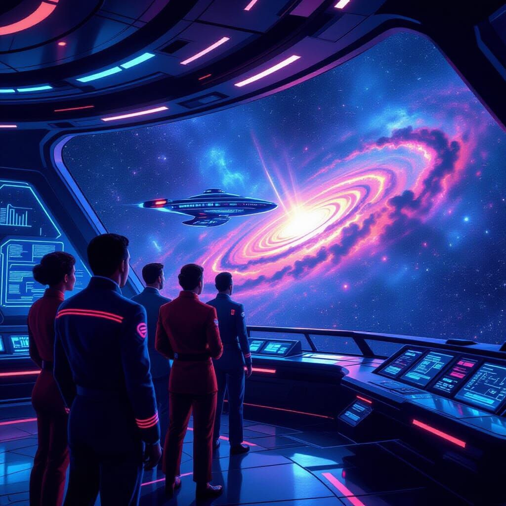 Retro Futurism: Explorers on a Neon Starship