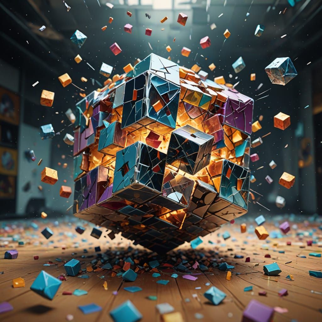 Surreal Scene of Shattered Reality Reassembling