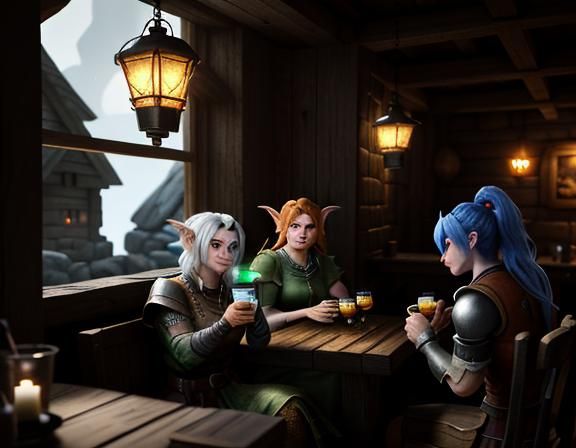 Goblins Enjoy Cocktails in Rustic Tavern: 3D Render