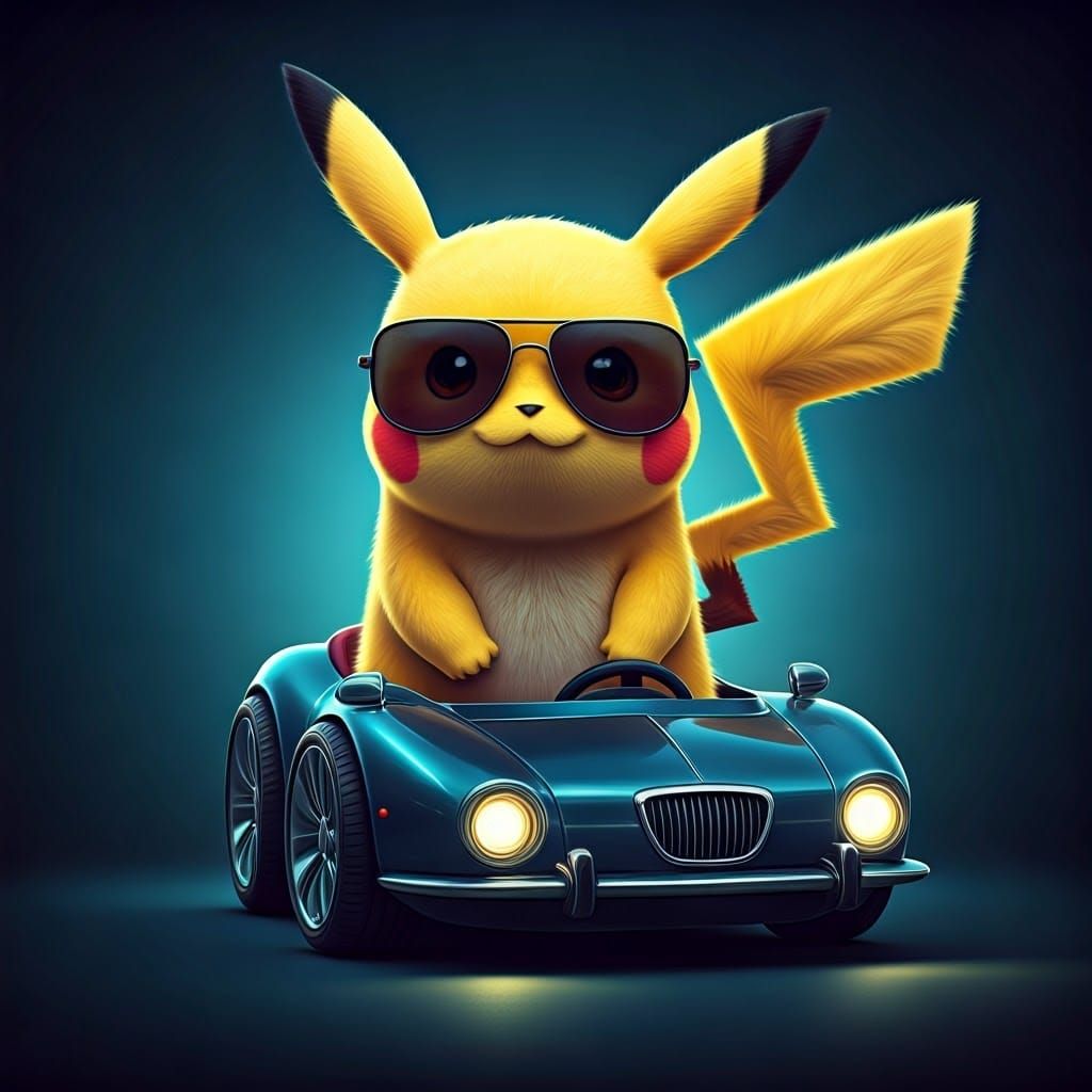 Surreal Electric Car Ad Featuring Pikachu in Shades