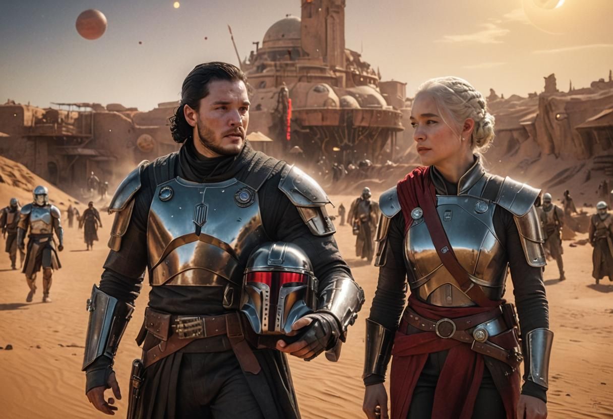 Mandalorian Warriors on Tatooine: 3D Digital Art