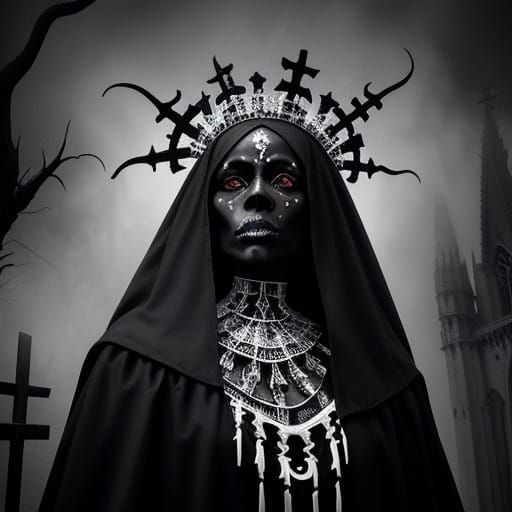 Monochromatic Voodoo Queen in Gothic Surrealism Style