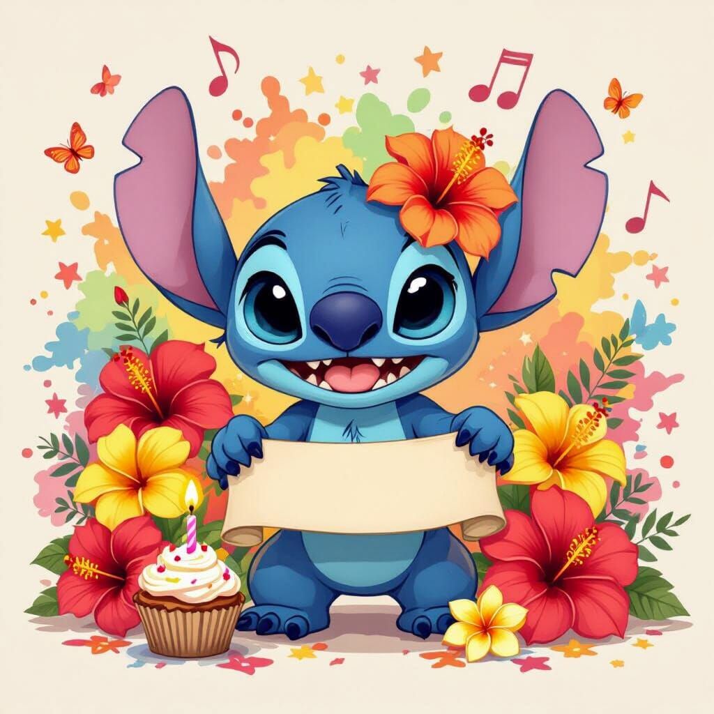 Cute Blue Alien Character with Flowers, 3D Anime Art