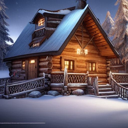 Winter Cabin: Detailed Matte Painting in Deep Color