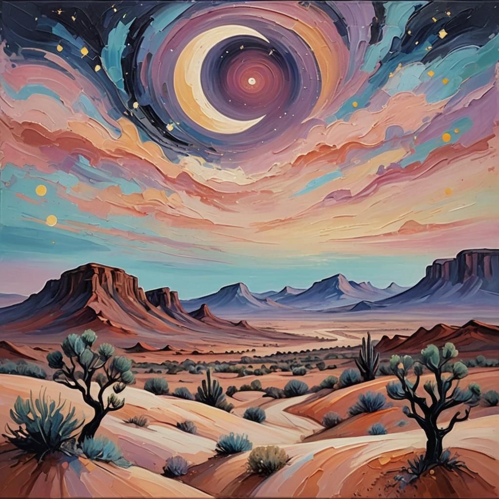 Dreamlike Desert Landscape in Post-Impressionist Style