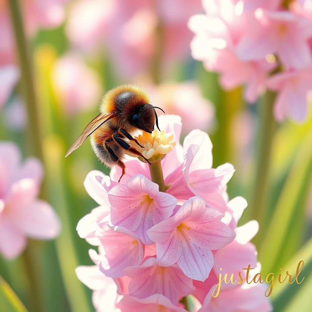 Bumble Bee on Hyacinth in Pastel Gouache Style