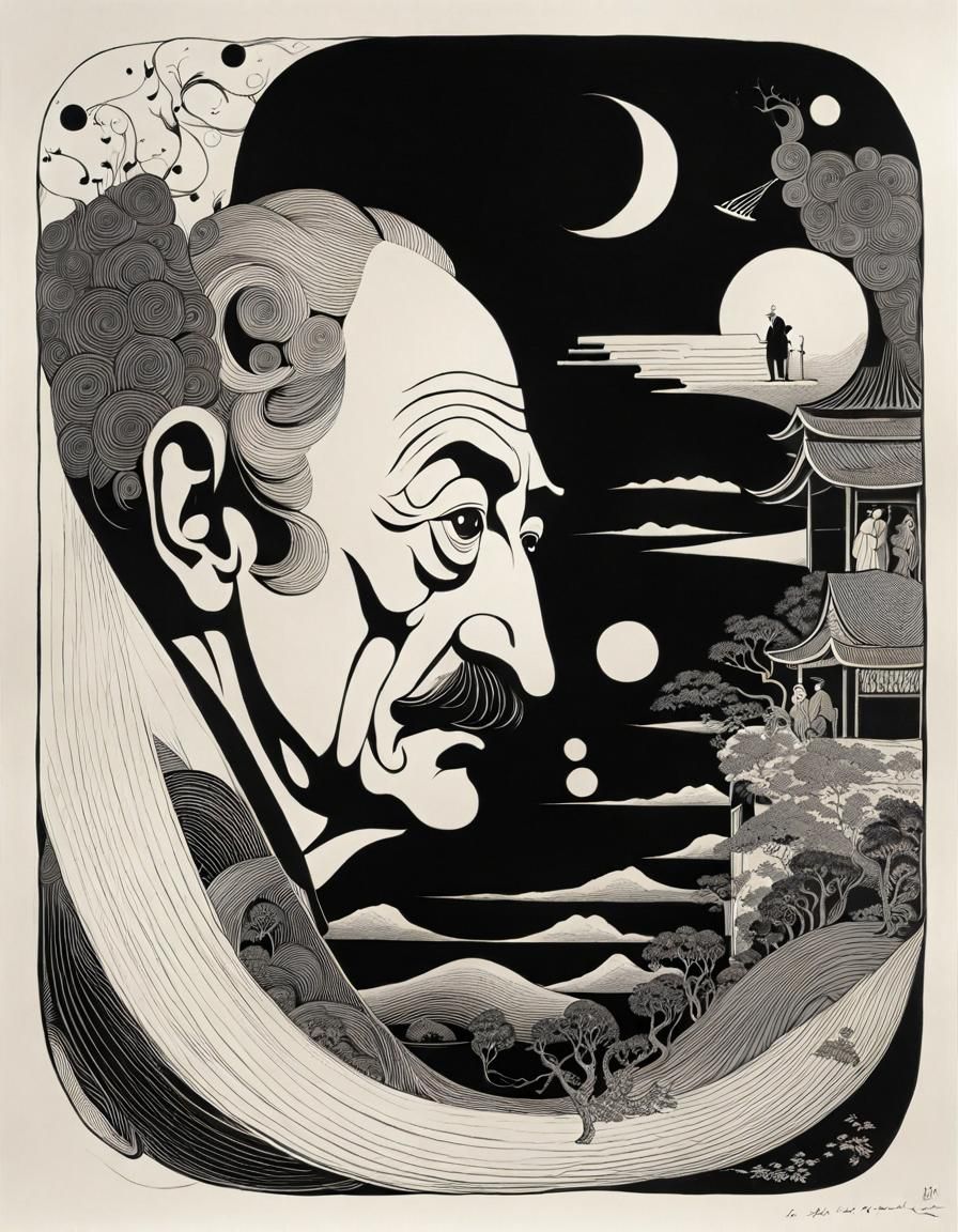 Surreal Ink Drawing: Old Man and Inner Youth