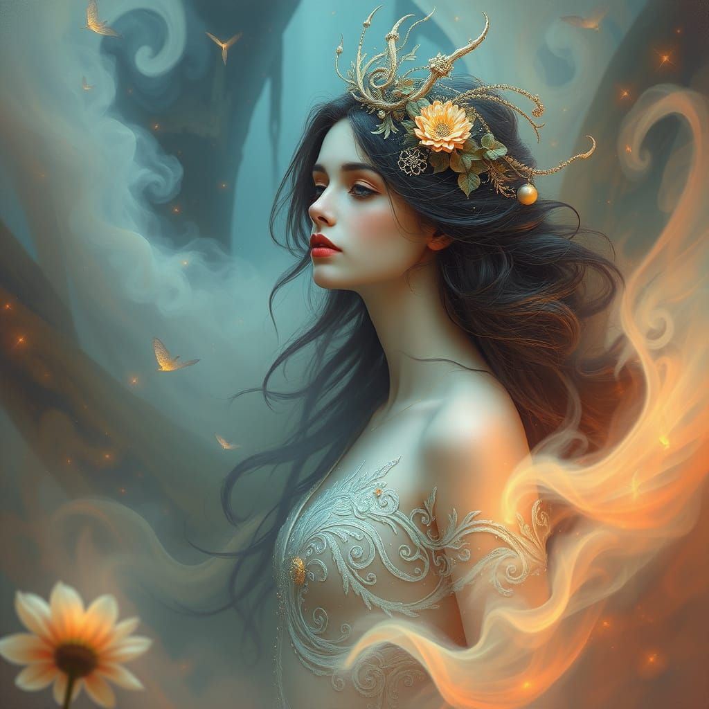 Ethereal Woman in Mystical Dreamscape