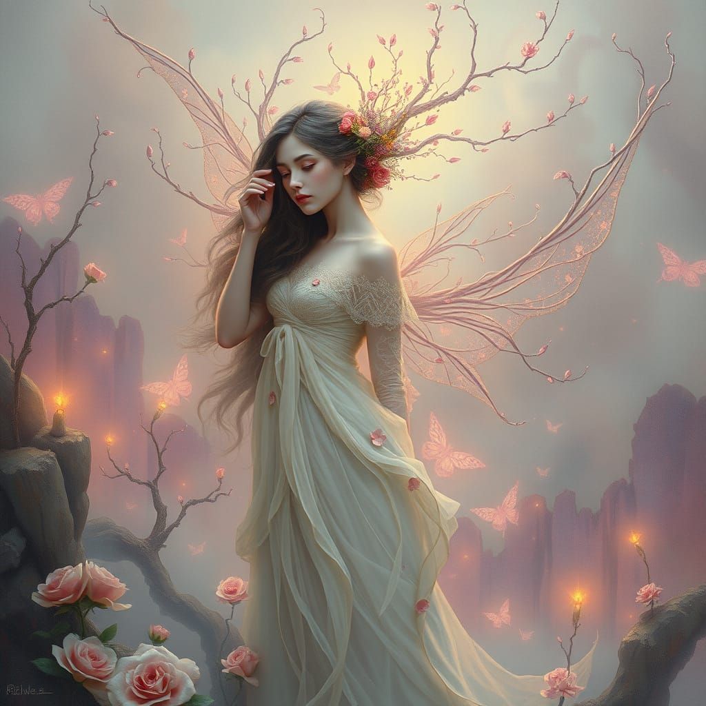 Mystical Woman in Ethereal Dreamscape