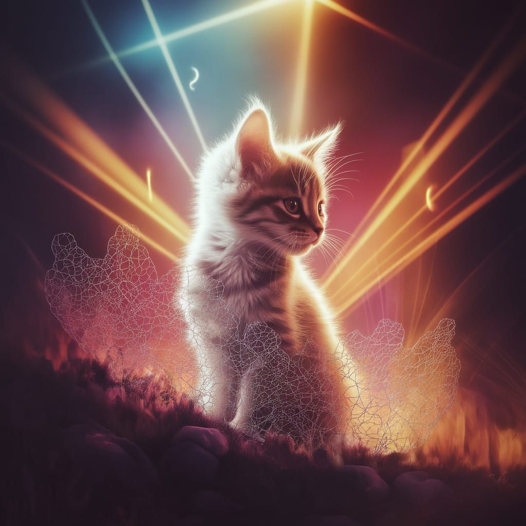 Whimsical Fantasy Poster of Kitten Silhouette and Wire Lands...