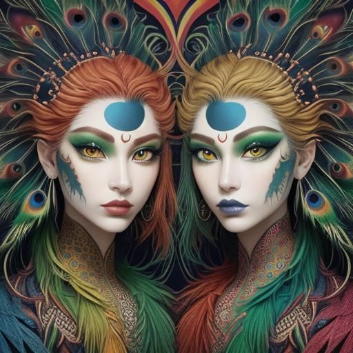 Dragon Women Portrait in Abstract Op Art Style