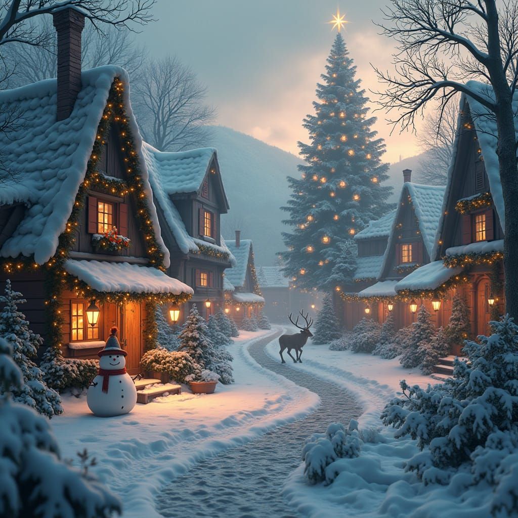 Winter Wonderland Scene in Snow-Globe Village