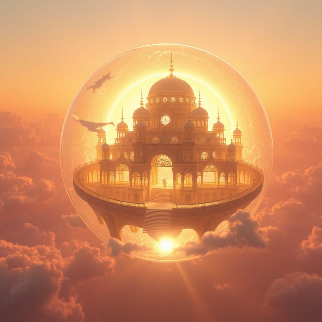 Heaven in a globeback ground of soft gold and pink 8k resolu...