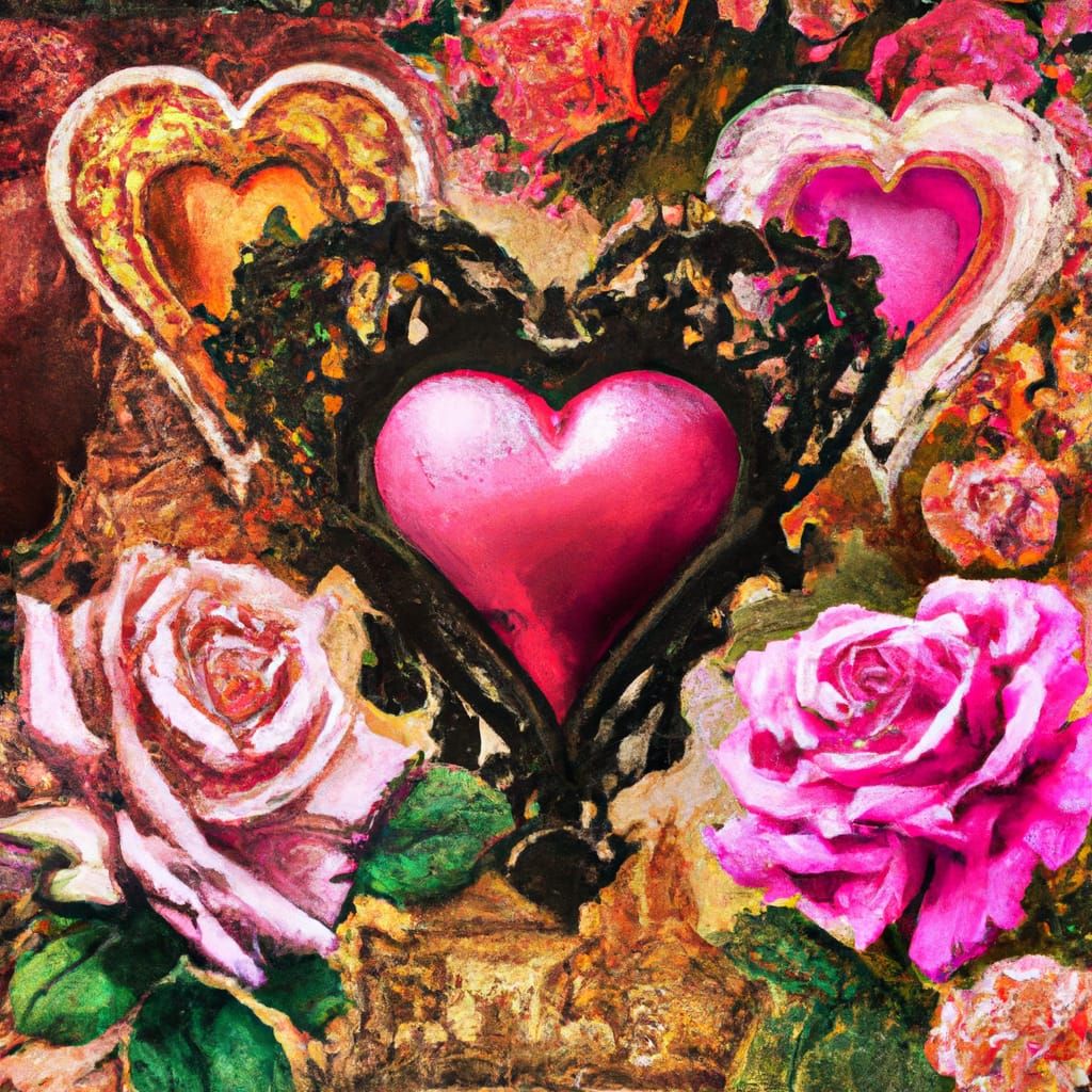 Victorian Gothic Valentine with Hearts and Roses