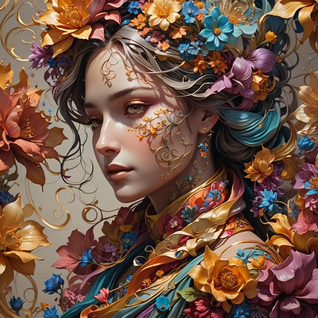 Fantasy Floral Scarf in Macro Photography Style