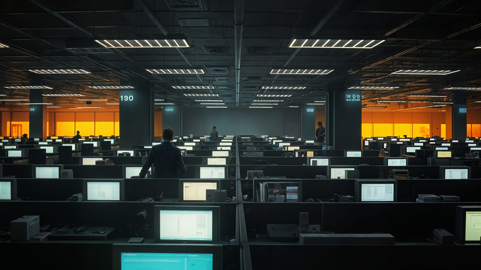 1990s Office Cubicles at Night in Realistic Photo