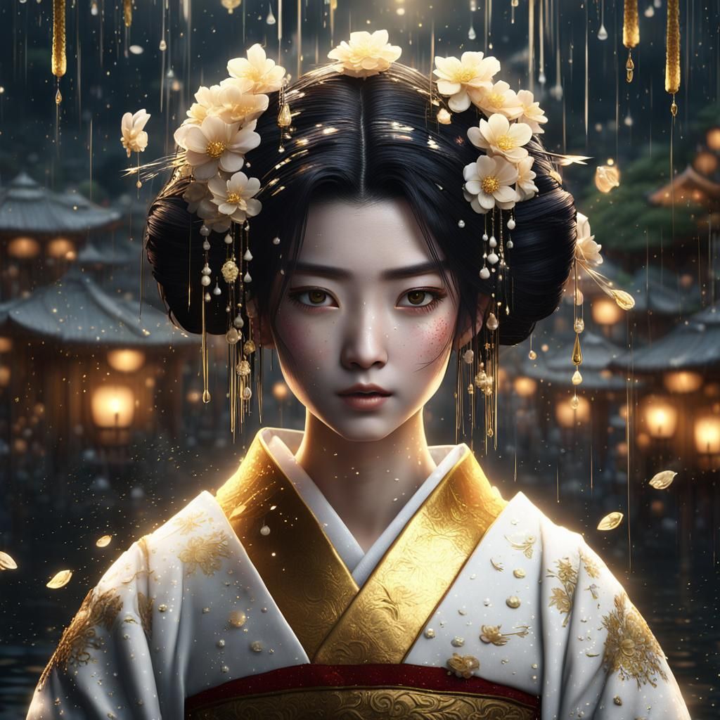 Geisha in Thunderstorm: Detailed Matte Painting